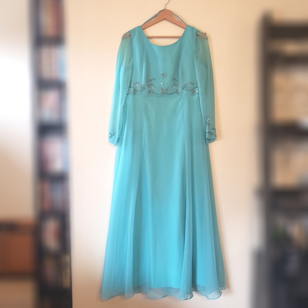 Vintage Blue Sparkle Evening Dress